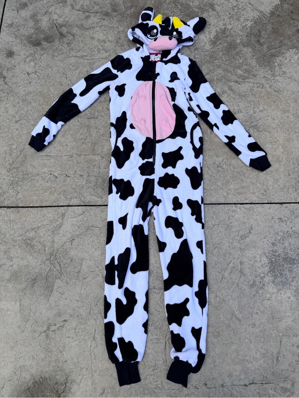 Adult Cow Onesie Costume – Fuzzy Hooded Halloween Costume - size XS